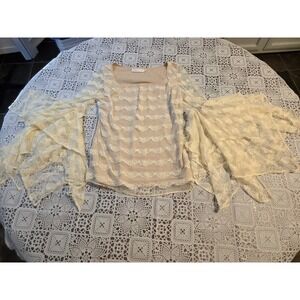 Anne Fontaine Top Size 40 Beige Lace Blouse Romantic Bell Sleeves Party